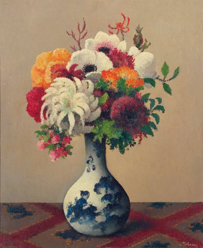 Still Life with Flowers in a China Vase by Felix Elie Tobeen