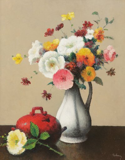 White vase and red box by Felix Elie Tobeen