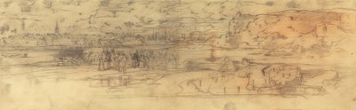 Estuary with a Fortified Seaport at Left and Cliffs at Right by Felix Hilaire Buhot