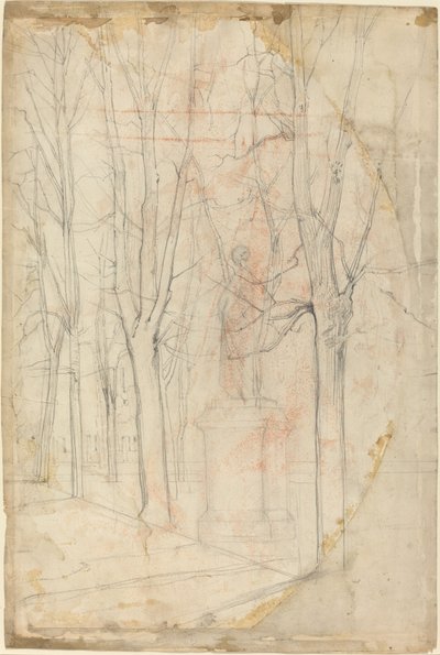 Sketch of Trees with a Statue on a Pedestal by Felix Hilaire Buhot