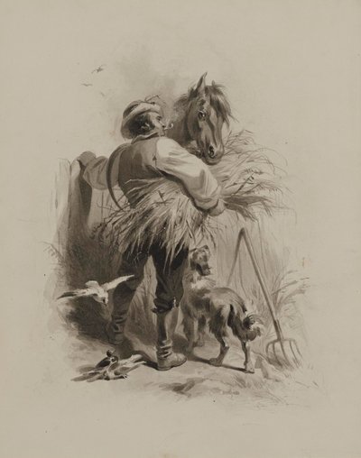 Farmer with Horse, Dog and Pigeons by Felix Octavius Carr Darley
