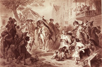 George Washington entering New York in 1783, engraved by Alexander Hay Ritchie by Felix Octavius Carr Darley