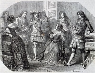 Arrest of Nicolas Fouquet superintendent of finance, engraving by Henri Felix Emmanuel Philippoteaux from Vicomte of Bragelonne, by Alexandre Dumas by Felix Philippoteaux