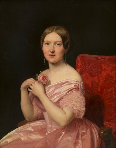 Young Lady in Pink Satin Dress by Ferdinand Georg Waldmüller