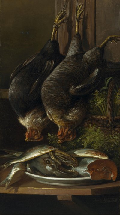 Still Life with Chickens and Fish by Ferdinand Richardt