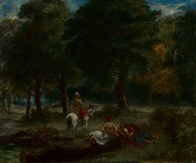 Greek Cavalry Men Resting in Forest by Ferdinand Victor Eugene Delacroix