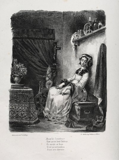 Illustrations for Faust: Marguerite with the Wheel, 1828 by Ferdinand Victor Eugene Delacroix