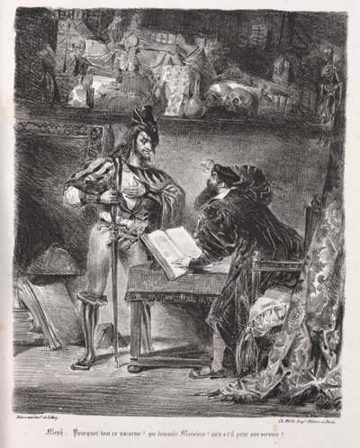Illustrations for Faust: Méphistophélès visits Faust by Ferdinand Victor Eugene Delacroix