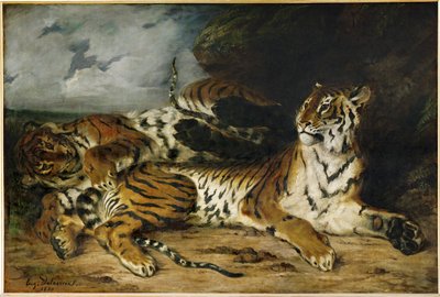 Young Tiger Playing with Its Mother by Ferdinand Victor Eugene Delacroix