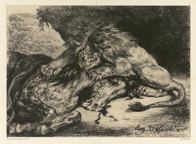 Lion Devouring a Horse by Ferdinand Victor Eugene Delacroix