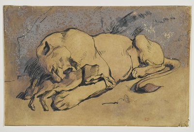Lioness devouring a Rabbit by Ferdinand Victor Eugene Delacroix