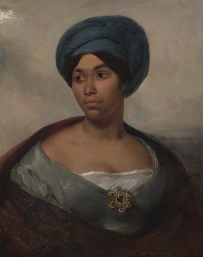Portrait of a Woman in a Blue Turban by Ferdinand Victor Eugene Delacroix