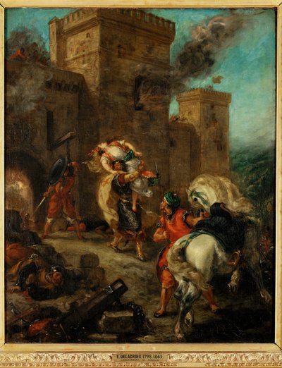 Rebecca abducted by the Knight Templar during the sack of the castle of Frondeboeuf by Ferdinand Victor Eugene Delacroix