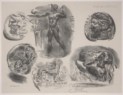 Sheet of Six Ancient Medals by Ferdinand Victor Eugene Delacroix