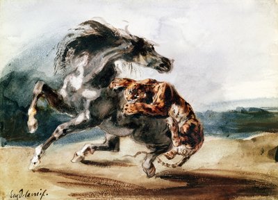 Tiger Attacking a Wild Horse by Ferdinand Victor Eugene Delacroix