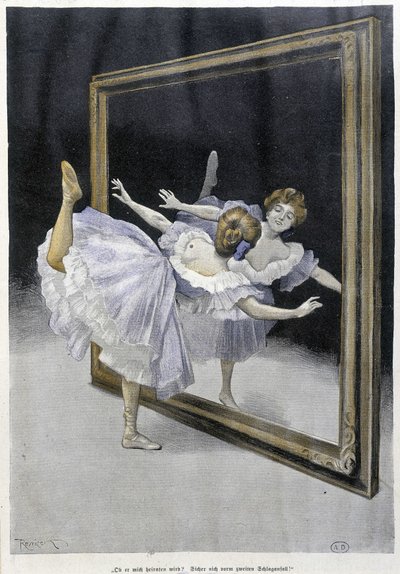 Classical dance: dancer doing exercises in front of a mirror - n.d., German doc. by Ferdinand von Reznicek