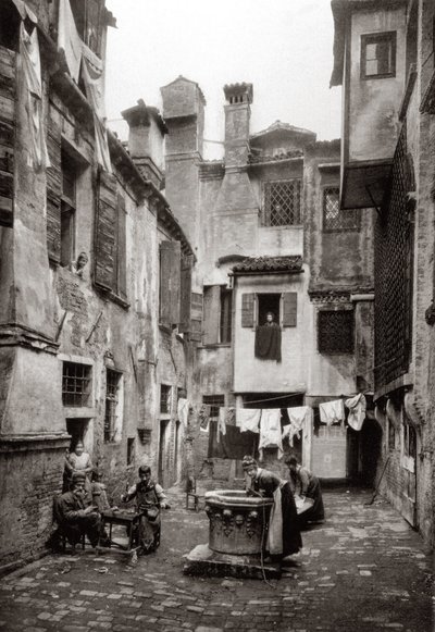 A Courtyard Surrounded by Buildings in Venice, c.1880 by Ferdinando Ongania
