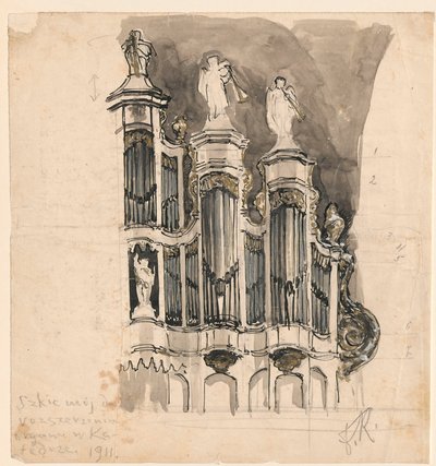 Organs in Vilnius Cathedral, Fragment by Ferdynand Ruszczyc