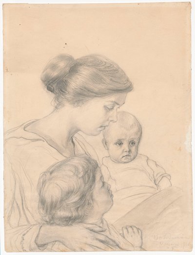 Portrait of a Wife with Children, Janeczka and Edzio by Ferdynand Ruszczyc