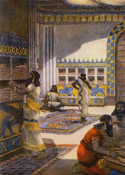The Famous Library of King Ashur-bani-pal at Nineveh by Fernand Le Quesne