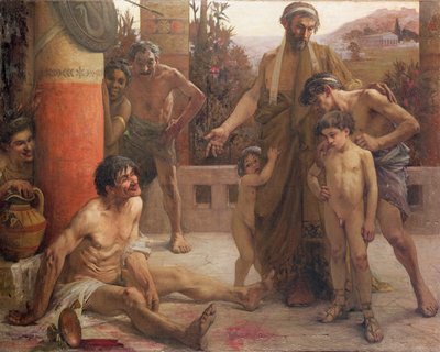 A Spartan Points Out a Drunken Slave to His Sons by Fernand Sabbate