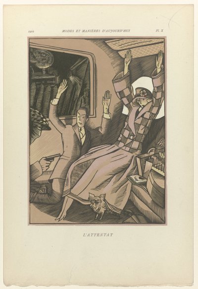 Fashions and Manners of Today, 1922, Pl. 10: The Attack by Fernand Siméon