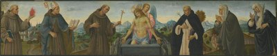 Man of Sorrows and Six Saints (St. Anthony of Padua, Louis of Toulouse, Francis, Dominic, Clare, and Catherine of Siena) by Filippino Lippi