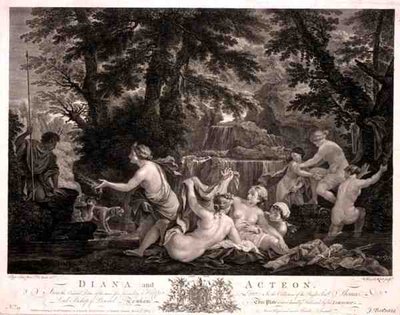 Diana and Acteon, engraved by William Woollett, published by J. Boydell by Filippo (after) Lauri