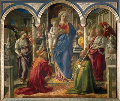 Madonna and Child with Angels, and Saints Frediano and Augustine, called "Pala Barbadori" by Filippo (workshop of) Lippi