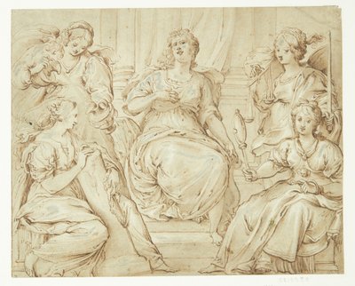 Five Allegorical Female Figures, Wisdom and Justice on the Right by Filippo Lauri