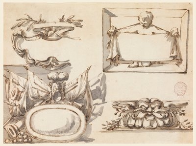 An Escutcheon, a Trophy, a Label, a Decorative Motif for a Frieze by Filippo Marchionni