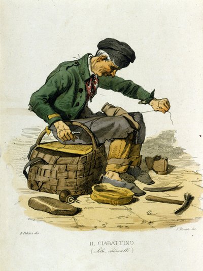 Small business of Naples: the savetier. Engraving after a painting by F. Palizza. From 