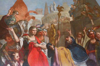 Caesar under the walls of Alexandria, by Felice Manassero, tapestry cartoon, anteroom, East apartment, Hunting residence, by Filippo Juvarra, Stupinigi, Piedmont, Italy by Filippo or Juvara Juvarra