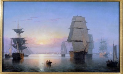 Boston Harbour in the Setting Sun in 1850 by Fitz Henry Lane