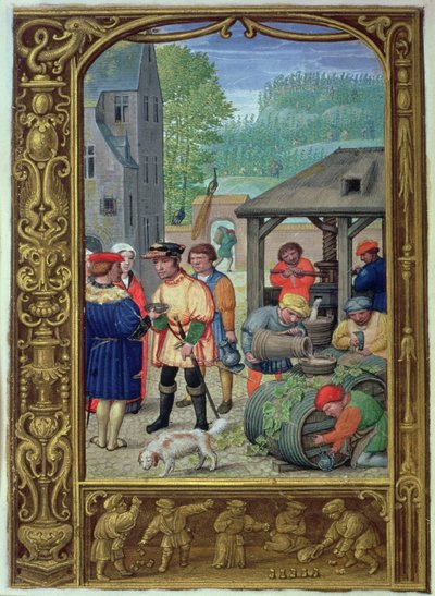October: Wine harvest, from a Book of Hours, or the Golf Book, c.1520-30 by Flemish School
