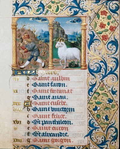Calendar, the month of March, a sowing peasant and the ram by Flemish School