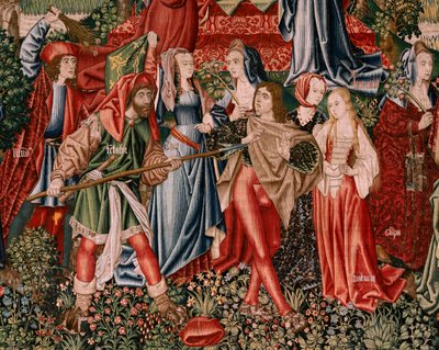 Flemish Tapestry. Series Human Redemption or Vices and Virtues. Vices Lead Man to Sin. Second Tapestry in the Series (First of Those Kept in Palencia). Brussels’ Manufacture, Workshop. Ca 1510. Size 425 x 800 cm. Fabric Gold, Silk and Wool. by Flemish School