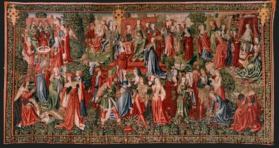 Flemish Tapestry. Series Human Redemption or Vices and Virtues. Vices Lead Man to Sin. Second Tapestry in the Series (First of Those Kept in Palencia). Brussels’ Manufacture, Workshop. Ca 1510. Size 425 x 800 cm. Fabric Gold, Silk and Wool. by Flemish School