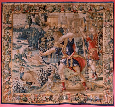 Series The Labours of Hercules. Hercules and the Stymphalian birds. First tapestry in the extant series. Ca 1528. by Flemish School