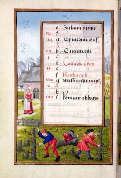 Cutting Trees and Binding Faggots, from a Book of Hours, c.1500 by Flemish School
