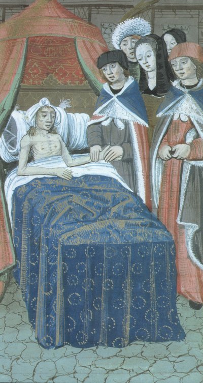 Patient in bed with two doctors, from De Medina Fen I. II, by Avicenna (980-1037) by Flemish School