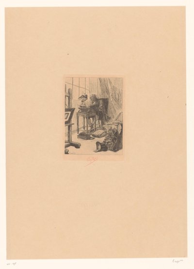 Old Man Reading in a Study by Félicien Rops (signed by artist)