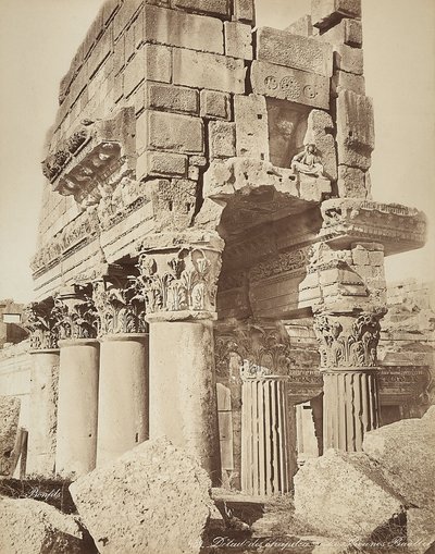 Detail of the pronaos of the Temple of Bacchus, in the archeological zone of Heliopolis or Baalbek, ancient Syrian city, now Lebanon by Félix Bonfils