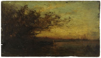 Water, Setting Sun. On Reverse: Two Studies, between 1850 and 1860 by Félix Ziem