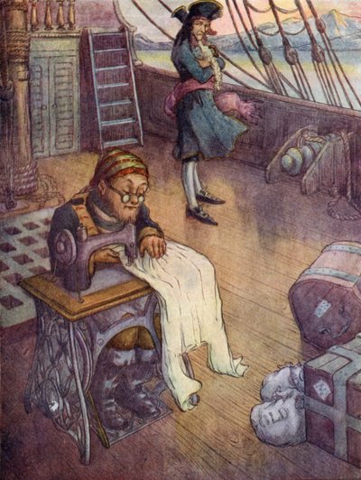 Smee, the Bosun at Work on His Sewing Machine by Flora White