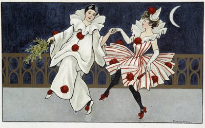 Pierrot and Colombine dancing in the moonlight - drawing by Florence Hardy, early 20th century by Florence Hardy