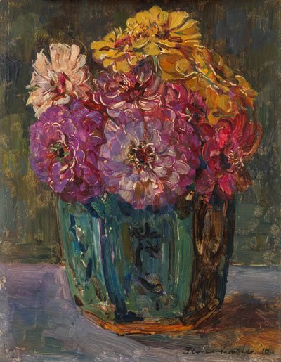 Still Life with Zinnias in a Green Jar by Floris Verster