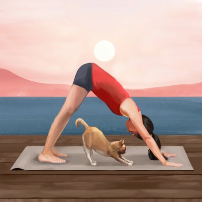 Sunrise Yoga Cat by Flow Line