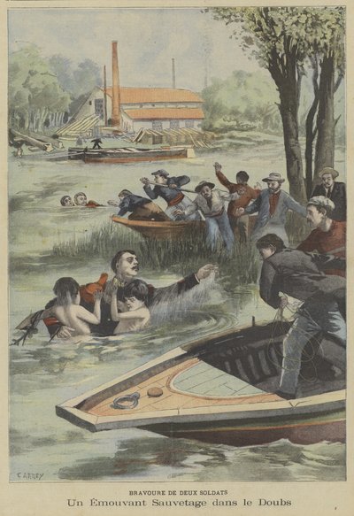 Courageous Rescue from the River Doubs by Two French Soldiers by Fortune Louis Meaulle