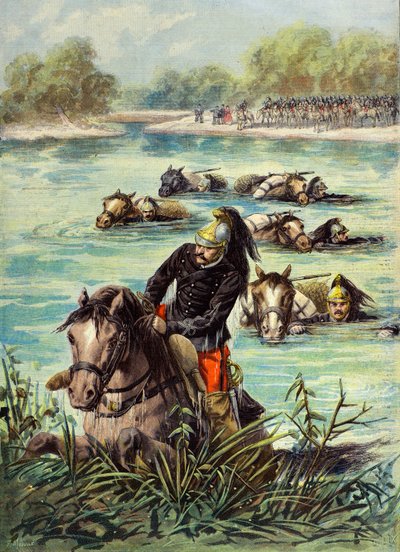 The 7th Regiment of Dragoons Crosses the Loing Swimming Beside Their Mounts by Fortune Louis Meaulle